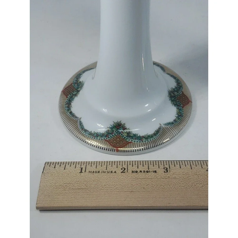 Vintage Royal Copenhagen Christmas Joy Candlesticks 503 Holly Garland Gold Trim